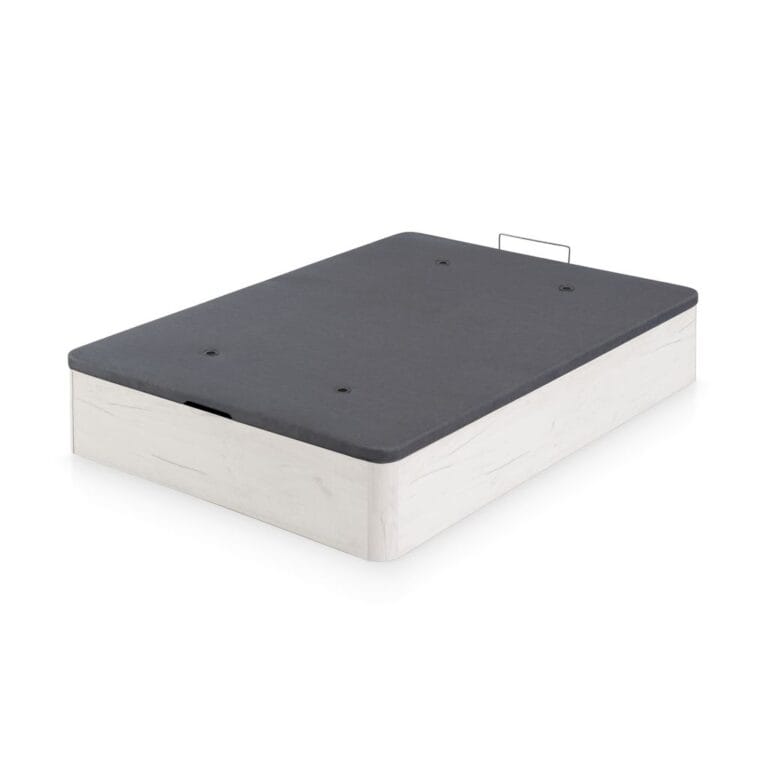 Canapé abatible de madera con gran capacidad, diseño moderno, esquinas redondeadas e instalación incluida. Orden y estilo en tu dormitorio.