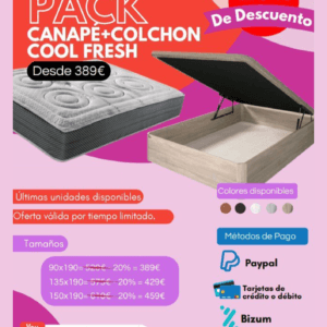 Pack canapé abatible Guadiana arcón 28cm y colchón de muelles ensacados transpirable Cool Fresh