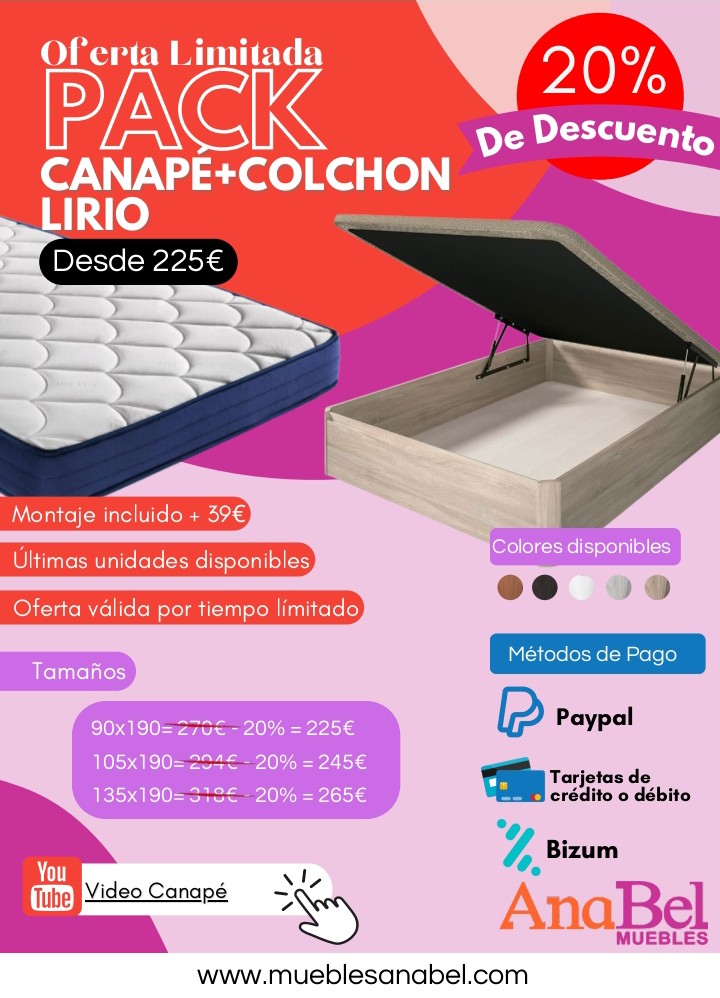 Pack Canapé Reforzado+ Colchón Máster - Anabel Muebles