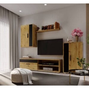 Conjunto de salón moderno Oslo con estantes y almacenaje