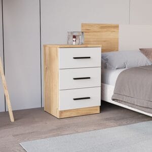 Mesita de noche elegante 3 cajones Elba mauvella-beige