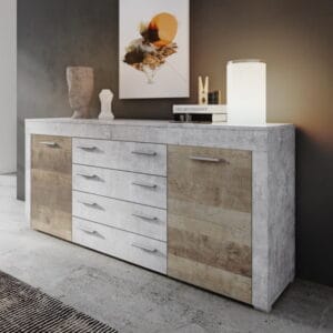 Aparador London gris estuco/roble laminado