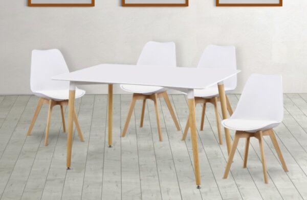 conjunto mesa dinamarca rectangular 4 sillas fina blanco