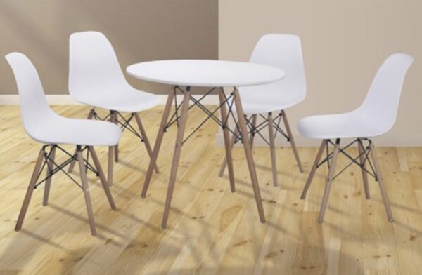 conjunto mesa redonda y 4 sillas dinamarca blanco