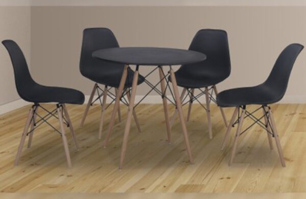 conjunto mesa redonda y 4 sillas dinamarca negro