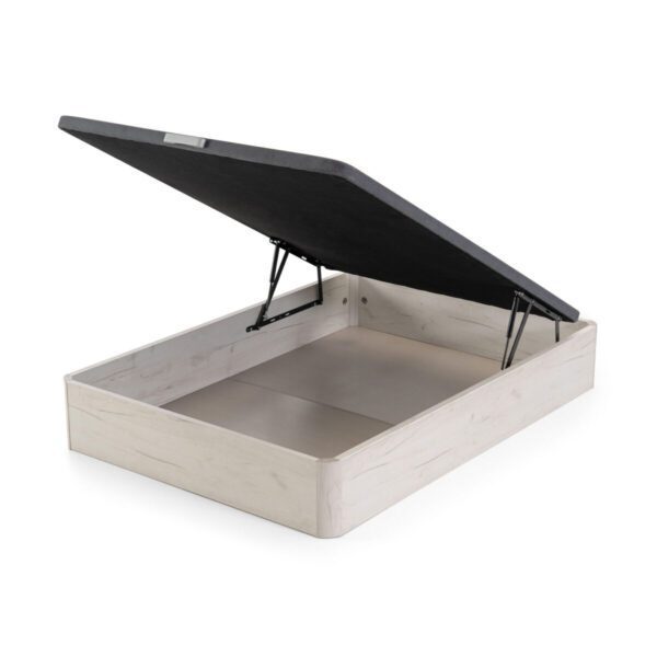 Canapé abatible Danubio con tapa reforzada, aireadores, altura de 34 cm y gran capacidad. Almacenaje elegante y práctico para tu dormitorio. ¡MONTAJE INCLUIDO!