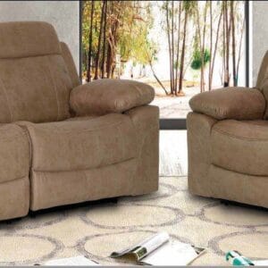 Conjunto de sofás 3 y 2 plazas Menfis, tapizado en tejido Nolia con mecanismo relax motorizado.