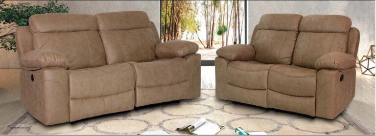 Conjunto de sofás 3 y 2 plazas Menfis, tapizado en tejido Nolia con mecanismo relax motorizado.