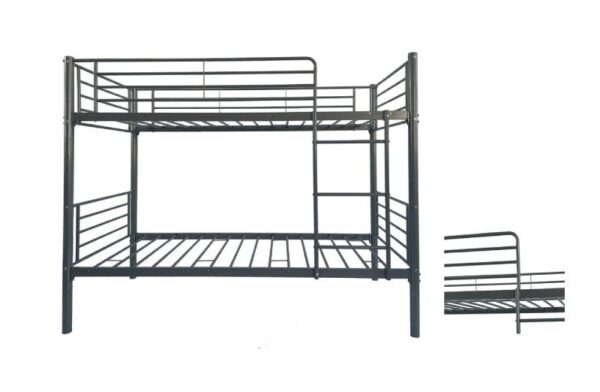 Litera Funny de estructura metálica gris con somieres incluidos y colchones de 90x190 cm.