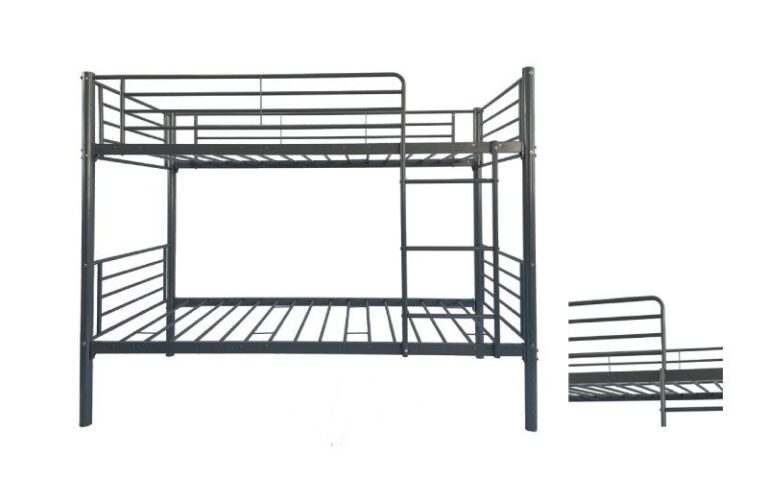Litera Funny de estructura metálica gris con somieres incluidos y colchones de 90x190 cm.