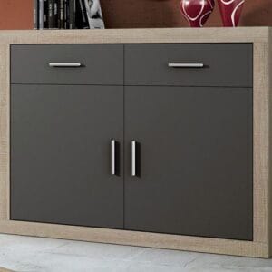 Aparador Lara de 120 cm con dos puertas y dos cajones, una solución de almacenaje elegante para el salón.