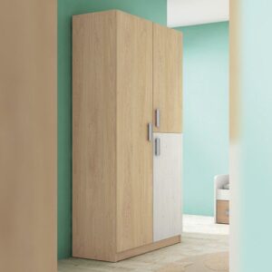 Armario juvenil Donald de 3 puertas con zapatero y estantes, ideal para organizar una habitación moderna.