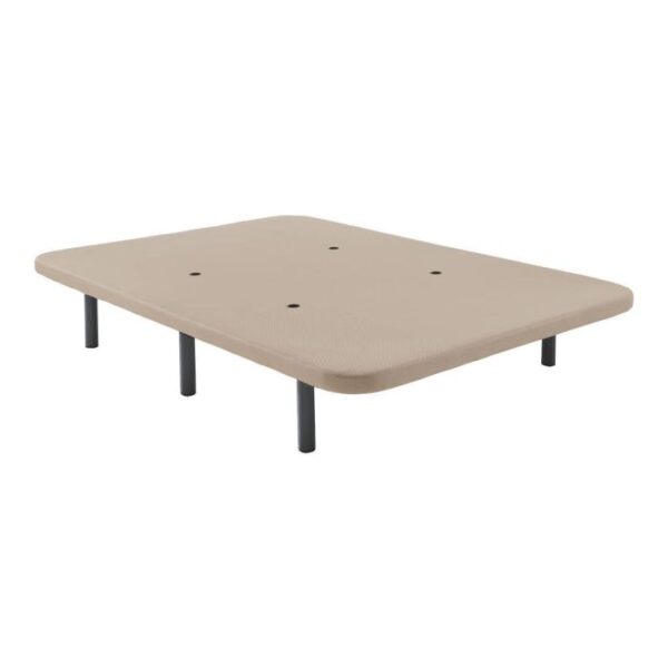 Base tapizada 3D Modelo Yecla de color beige con estructura reforzada de madera y 6 patas cilíndricas sobre un fondo blanco.