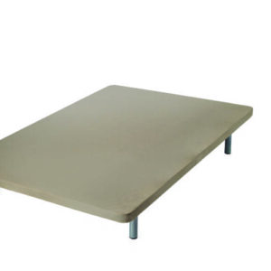 Base tapizada reforzada de color gris oscuro con patas de metal, proporcionando un soporte firme para el colchón.