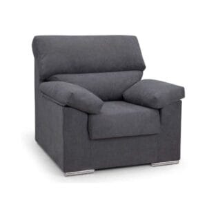 Butaca fija Rubén con estructura de madera, asiento ergonómico y patas cromadas.