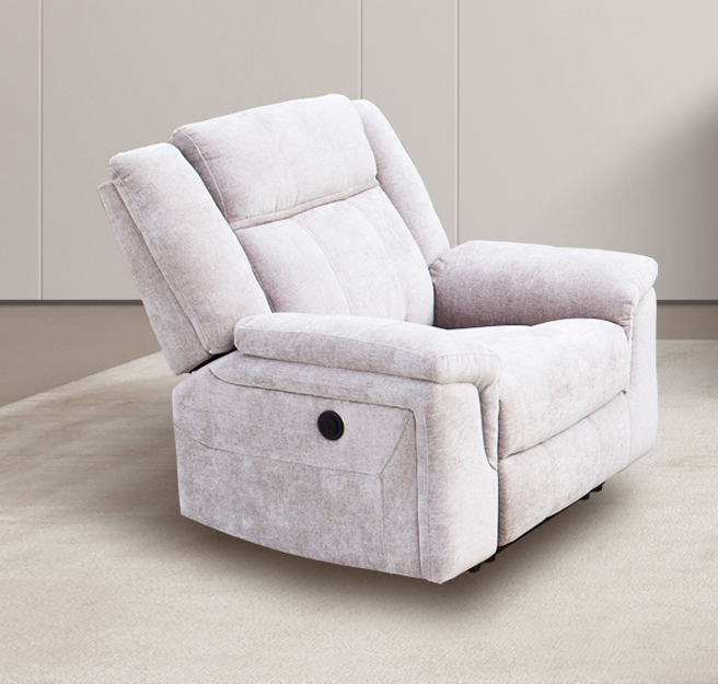 Butaca relax eléctrica modelo Troya reclinable con estructura de madera resistente y diseño elegante.