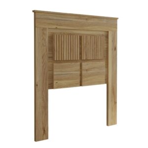 Vista frontal del cabecero juvenil RAPID tapizado con tela a rayas y patas para dormitorio moderno.