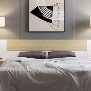 El cabecero de matrimonio Donald en color andersen-grafito decora un dormitorio moderno con elegancia.