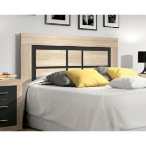 Elegante cabecero moderno Lara de 160 cm en acabado Andersen pino-gris instalado en un dormitorio contemporáneo.