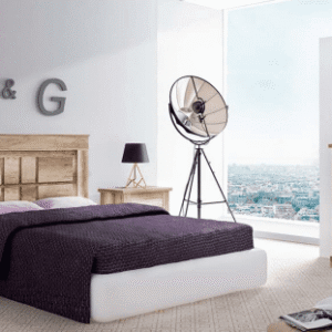 Conjunto de dormitorio de matrimonio completo Chellén 11 en acabado color cañón, compuesto por cabecero, dos mesitas y sinfonier.