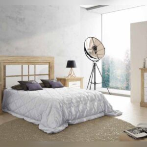 Conjunto de dormitorio de matrimonio completo Chellén 12 en acabado Cambria y blanco, con cabecero, dos mesitas, cómoda y espejo.
