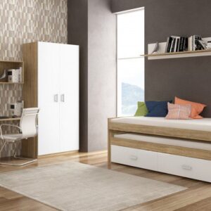 Dormitorio juvenil Champion 05 moderno con cama compacta, armario y escritorio ideal para adolescentes.