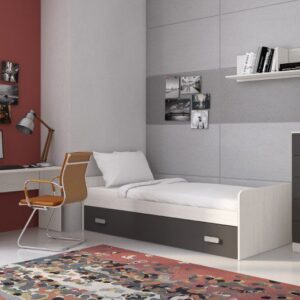 Dormitorio juvenil Donald 01 con cama nido, mesa de estudio y almacenaje, ideal para ahorrar espacio.