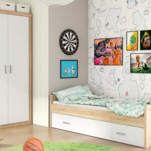 Dormitorio juvenil moderno Lara 01 con amplio almacenaje y diseño versátil, ideal para habitaciones infantiles.