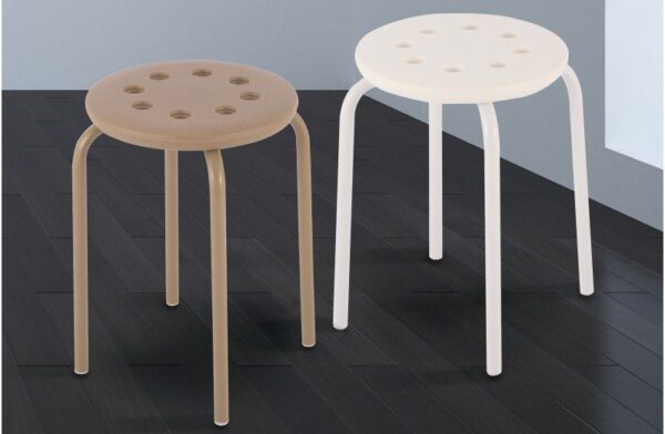 Juego de 14 Taburetes Dukan con asiento ergonómico de polipropileno y patas metálicas, ideal para cocinas.