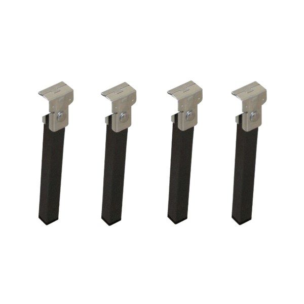 Juego de 4 patas para somier Basic metálicas con garra de ajuste y protectores de suelo, listas para montar.
