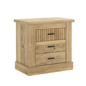 Mesita de noche con 3 cajones Rapid en acabado mauvella-rayas, ideal para dormitorio.