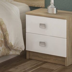 Mesita de noche juvenil Champion con dos cajones y frentes blancos, ideal para dormitorio moderno.