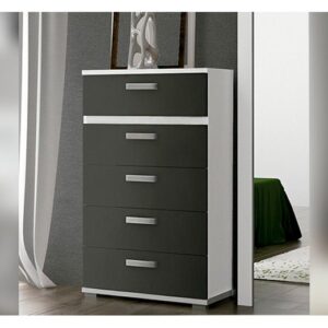 Sinfonier Cabra de 5 cajones con un elegante diseño en colores blanco y grafito, ideal para un dormitorio moderno.