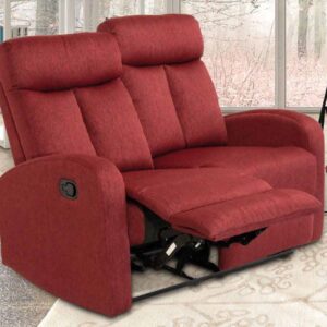 Sofá 2 Plazas Relax Siberia reclinable tapizado en tela de color beige, visto de frente en un ambiente de salón.