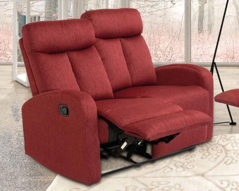 Sofá 2 Plazas Relax Siberia reclinable tapizado en tela de color beige, visto de frente en un ambiente de salón.