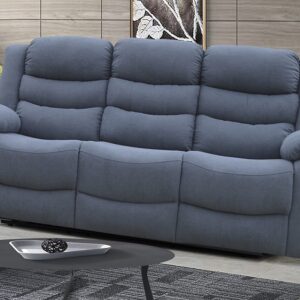 Sofá 3 Plazas Relax Luxor de color marengo en un salón luminoso, con uno de los asientos reclinado.