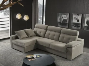 Sofá chaise longue moderno en color gris, ideal para comprar sofá con Cetelem y disfrutar del máximo confort en casa