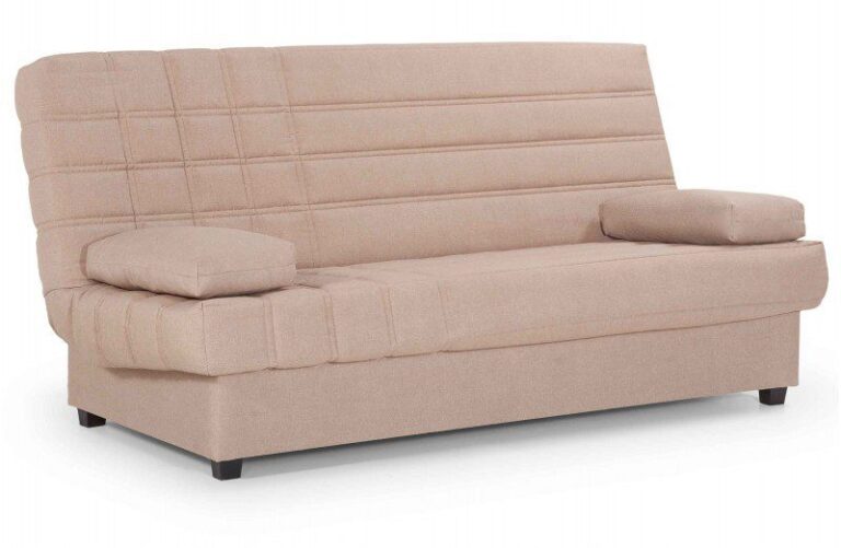 Sofá cama Romeo con mecanismo clic-clac y arcón de almacenamiento en color moderno.