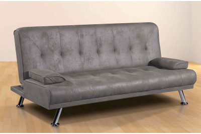 Sofá cama Cesto moderno con sistema clic-clac y patas cromadas, ideal para espacios versátiles.