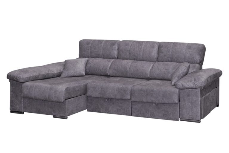 Sofá cama modelo Roma con arcón integrado, asientos extraíbles XL y tapizado de alta calidad.