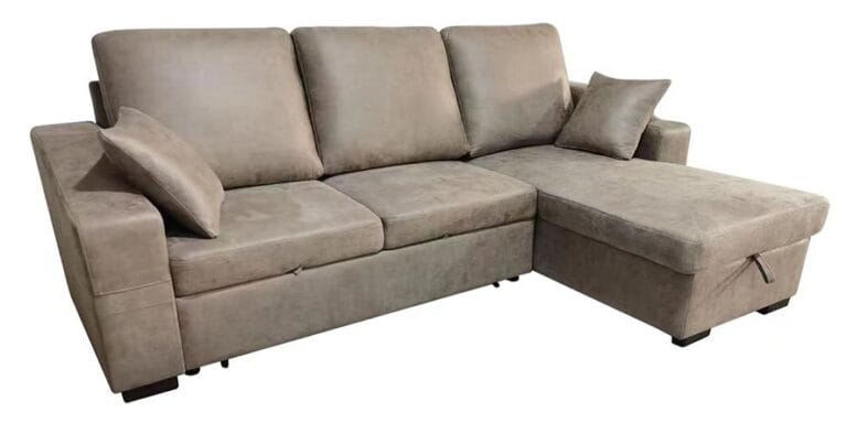 Sofá chaise longue convertible en cama modelo Corea con almacenamiento y tapizado NOLIA.