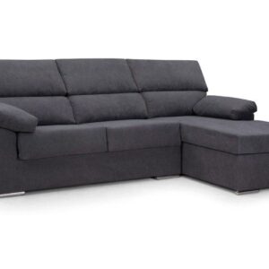 Sofá chaise longue Rubén de diseño moderno en un salón luminoso, con su tapizado desenfundable y elegantes patas cromadas.