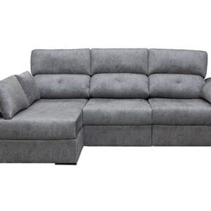 Sofá chaise longue Gredos en un salón moderno, destacando sus asientos deslizantes, respaldos reclinables y los prácticos arcones de almacenaje.