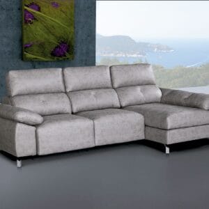 Sofá chaise longue Lancia de diseño moderno en color marengo, con sus asientos extraíbles y respaldos reclinables en un salón.