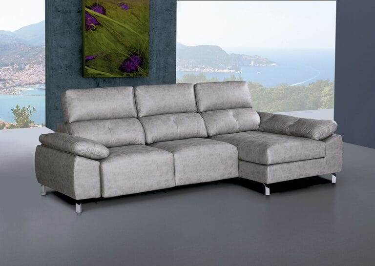 Sofá chaise longue Lancia de diseño moderno en color marengo, con sus asientos extraíbles y respaldos reclinables en un salón.