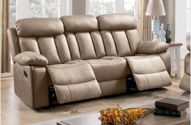 Sofá relax 3 plazas Madrid con estructura de madera y tapizado en microfibra disponible en varios colores.