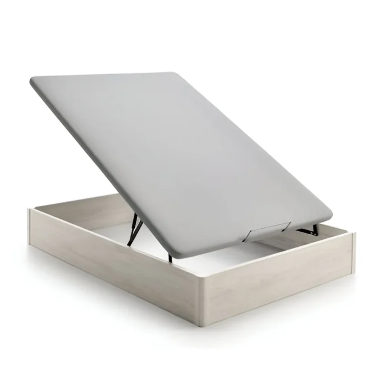 Canapé abatible modelo Nacional Nice en acabado color roble, abierto para mostrar su interior y gran capacidad de almacenaje.