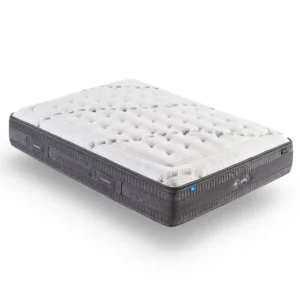 Pack de cama premium con colchón alto Spring Top y canapé de madera Danubio en un dormitorio elegante y luminoso.