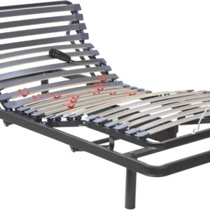 Pack de somier articulado eléctrico con motor y lamas de madera, junto al colchón viscoelástico Visco AR, en un dormitorio moderno y luminoso.