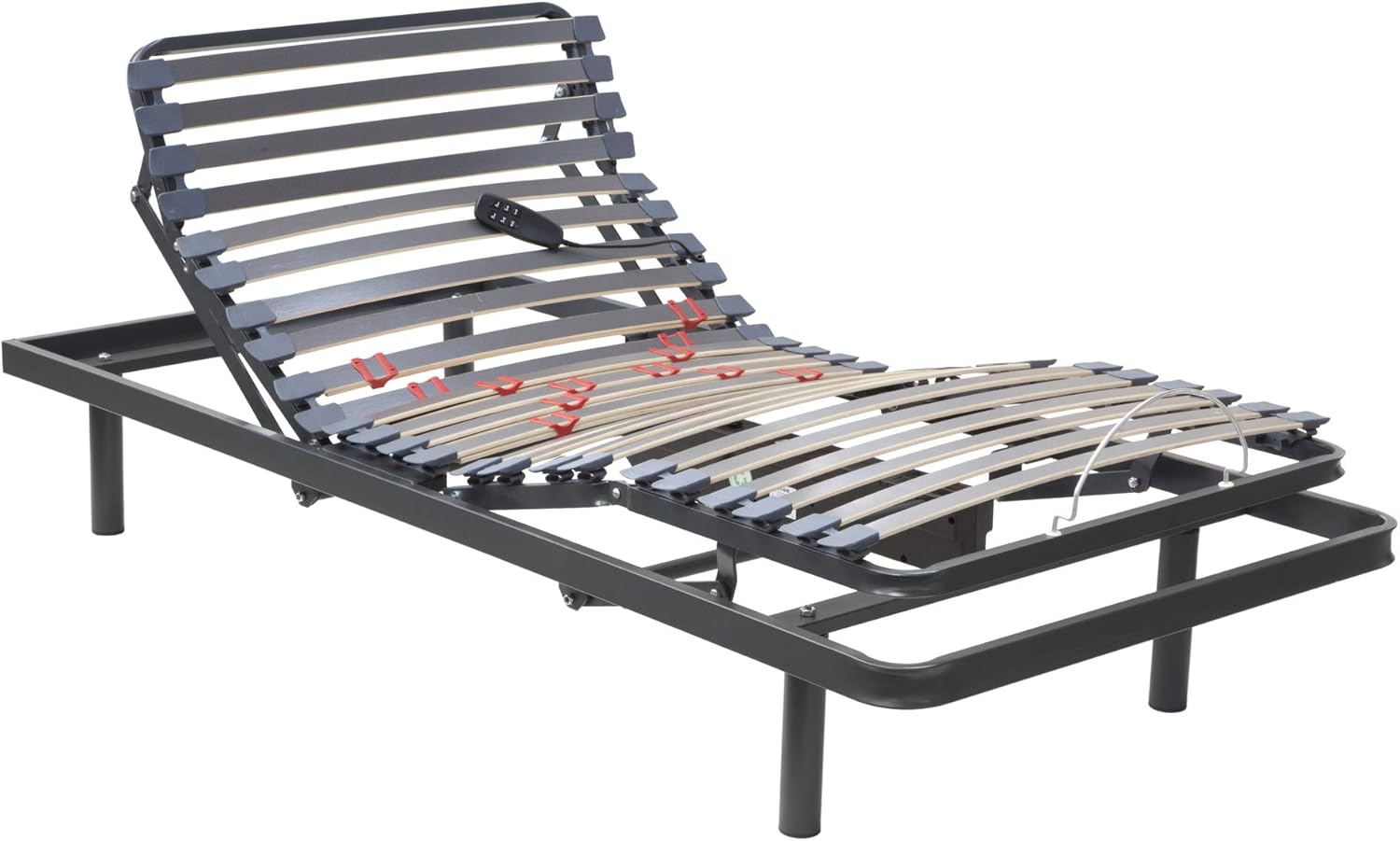 Pack de somier articulado eléctrico con motor y lamas de madera, junto al colchón viscoelástico Visco AR, en un dormitorio moderno y luminoso.